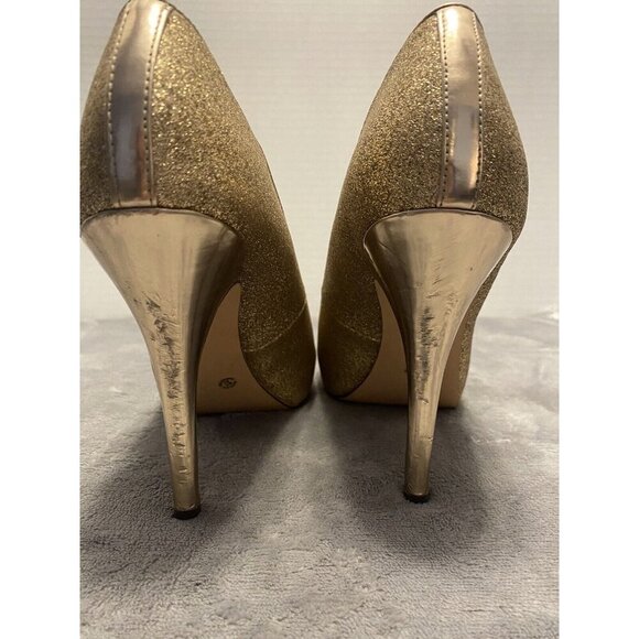 Jacqueline Ferrar women size 9M Gold sparkle open toe platform heel shoes - Picture 7 of 14